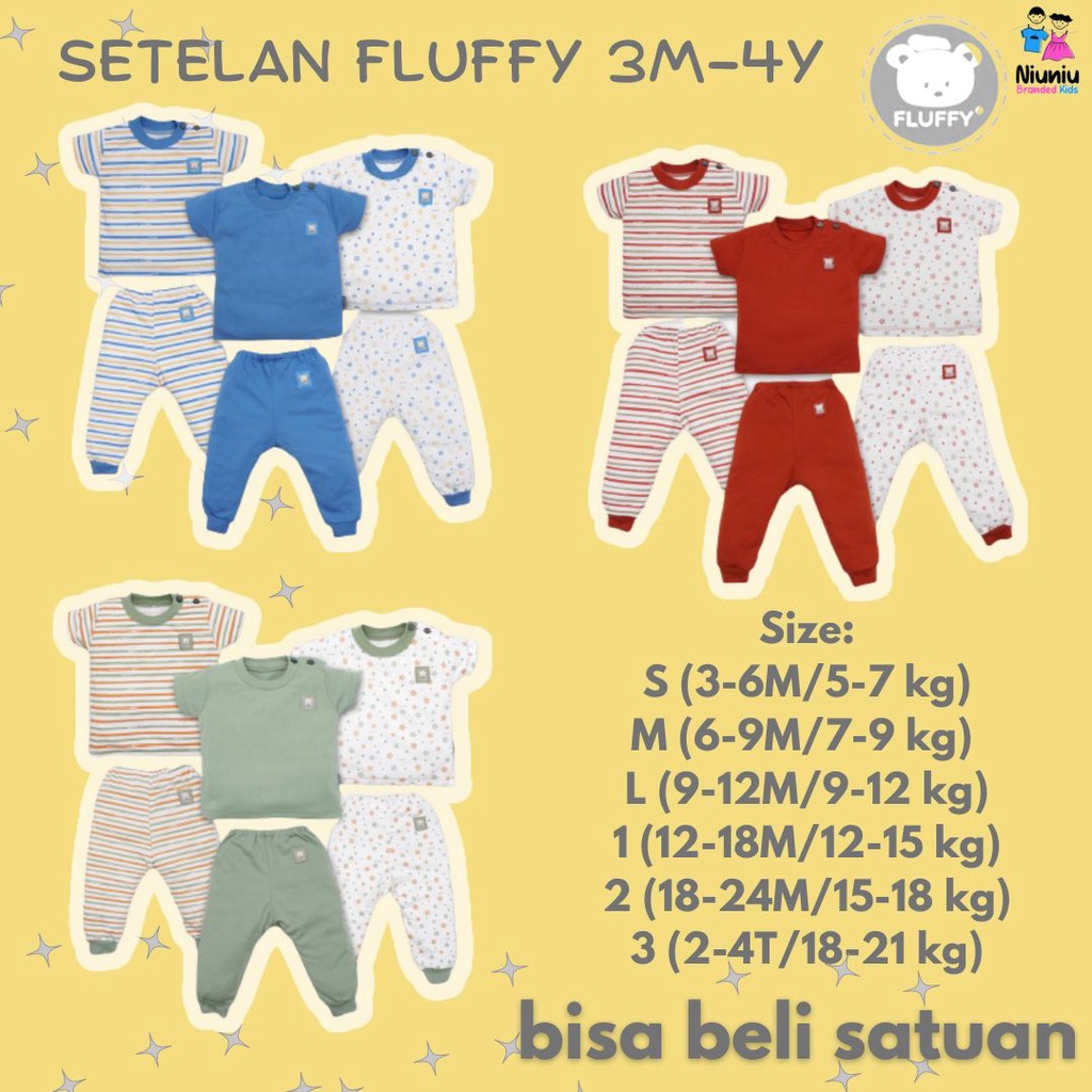 Setelan Baju Tidur Piyama Oneset Atasan Bawahan Oblong Fluffy Baju Bayi Anak Kids Laki laki Perempua