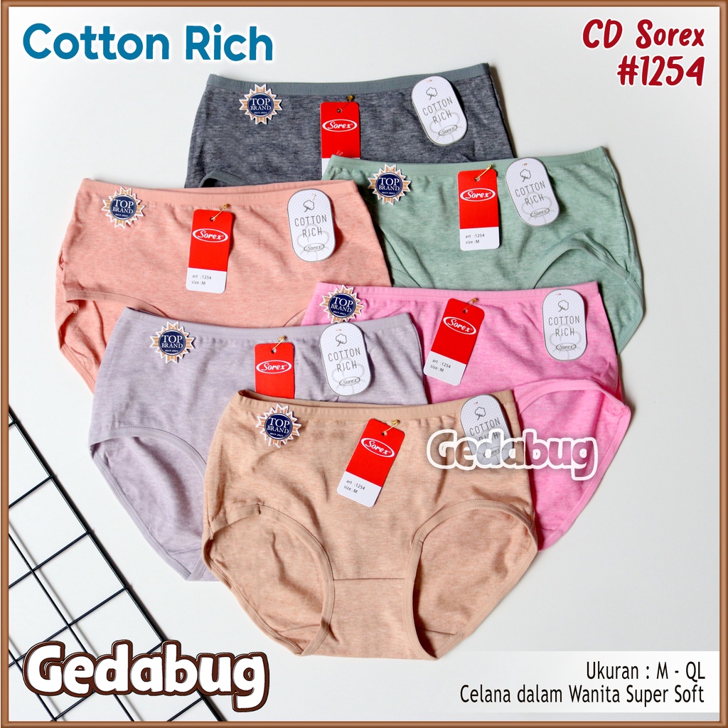 3 Pcs - CD Wanita Sorex 1254 Cutting Midi | Celana dalam wanita Cotton Rich Supersoft | Gedabug