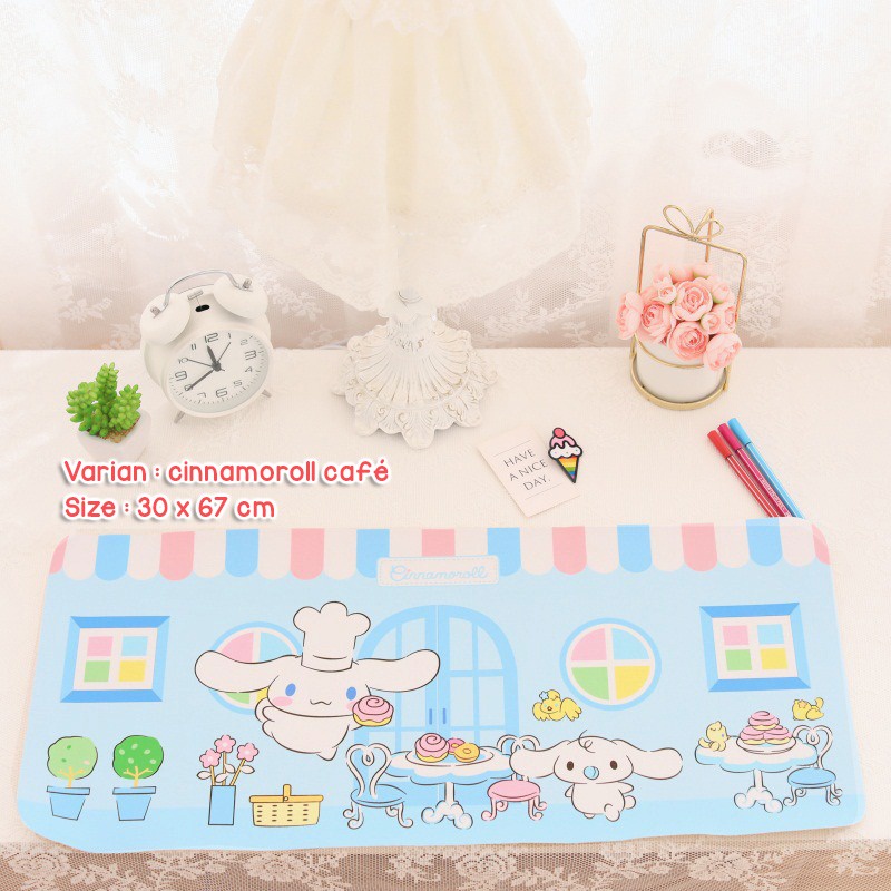 MOUSE PAD PANJANG UNTUK GAMING BAHAN PU WATERPROOF ANTI AIR MOTIF KARTUN SANRIO HELLO KITTY CINNAMOROLL LONG STYLE STUDENT DESK MAT PLACEMAT BISA UNTUK ALAS MEJA @banyak