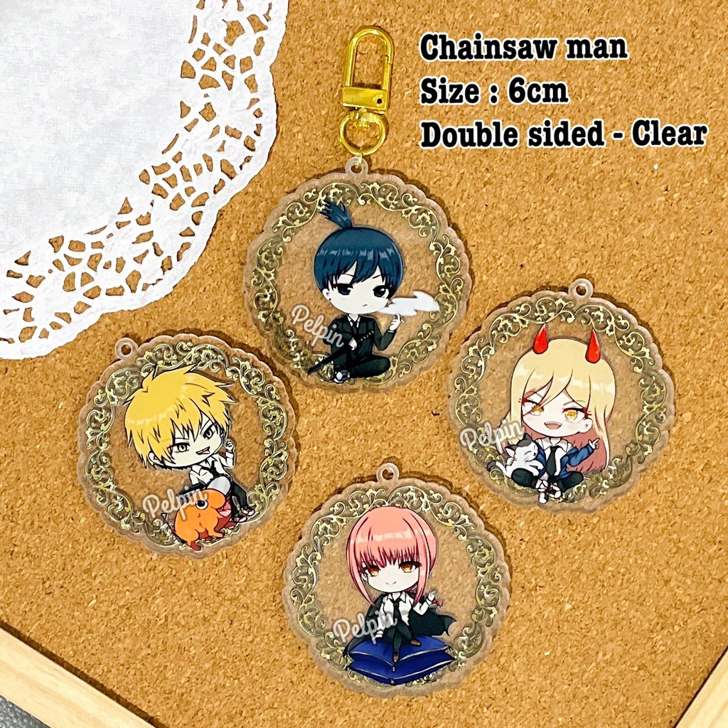 Gantungan kunci anime chainsaw man 6cm bening akrilik DEnji aki makima power keychain anime