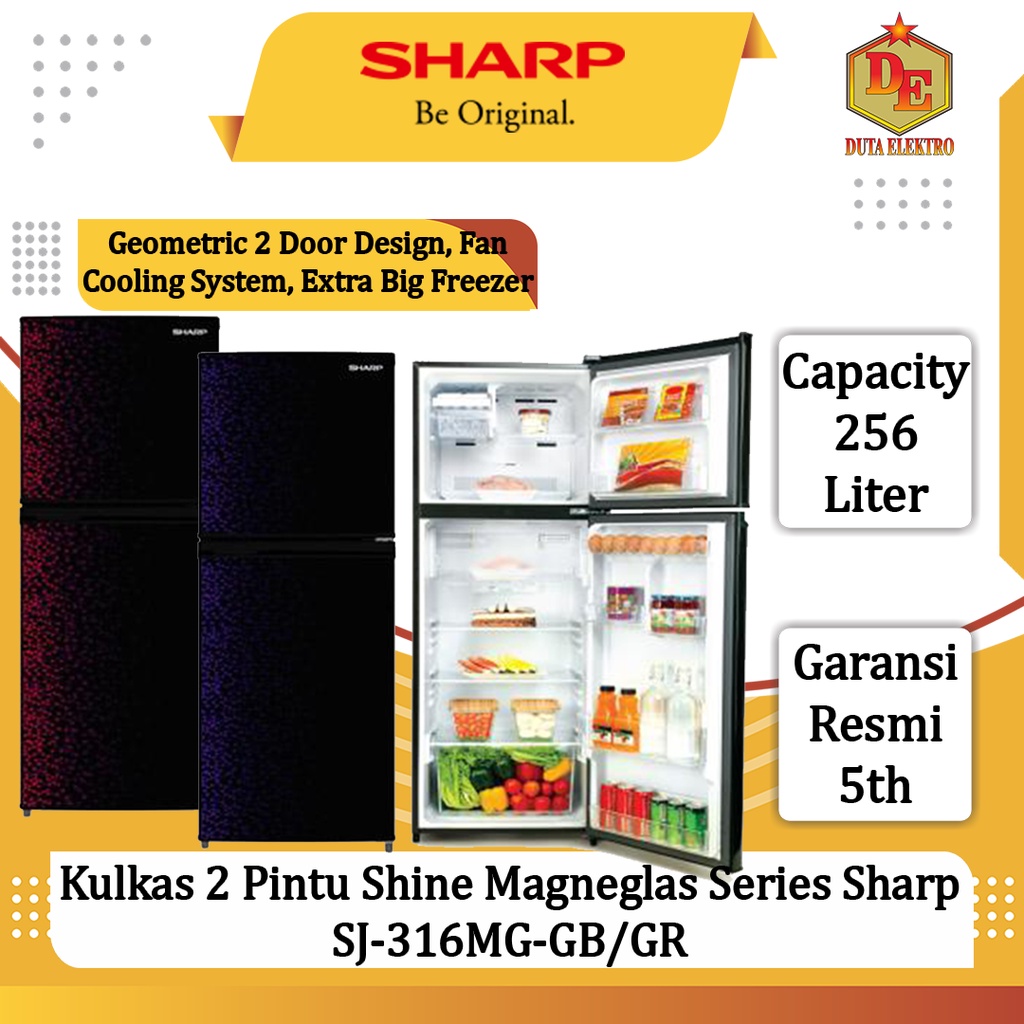 Kulkas 2 Pintu Sharp SJ 316 MG GBGR Shine Magneglas Series
