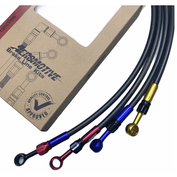 Selang Rem AEROMOTIVE Depan 95cm Serat nap cnc banjo lurus plus bengkok 90 derajat