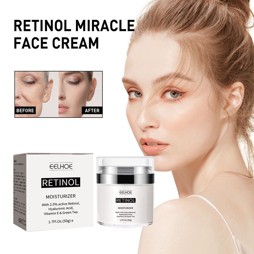 EELHOE Retinol Cream Anti Penuaan Memperbaiki Kerutan dan Mengurangi Garis Halus Krim Malam Pelembab 50g  Pemutih Wajah Mencerahkan Flek Hitam Perawatan Kulit Cream