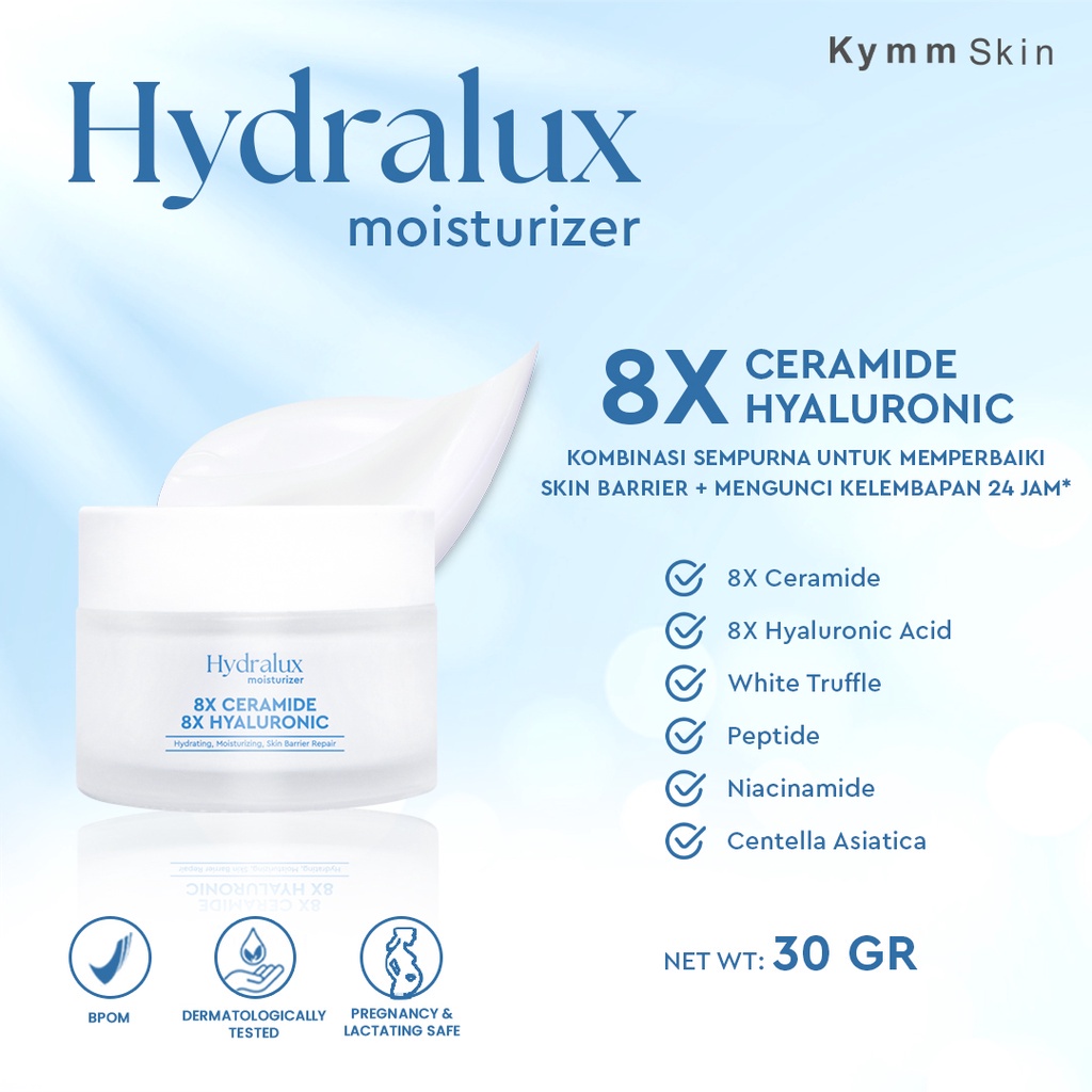 HYDRALUX MOISTURIZER BY KYMMSKIN 30GR MOISTURIZER PELEMBAB WAJAH HYDRALUX KYMMSKIN ORIGINAL MURAH