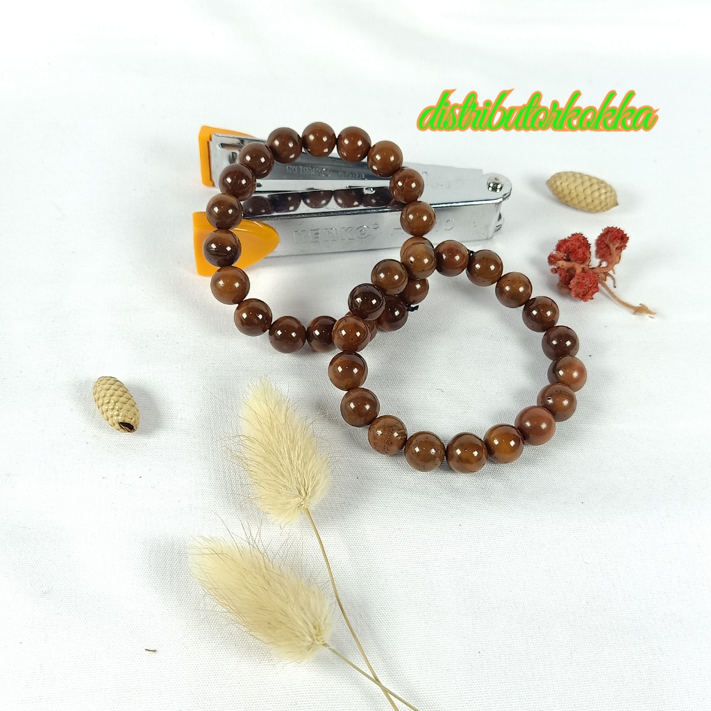 10pcs gelang kokka bulat 10mm ELASTIS coklat fukakah kokkah kaukah