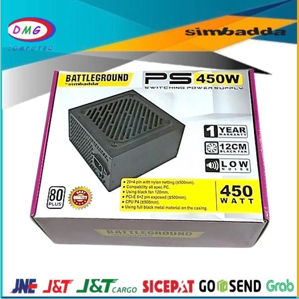 Power Supply Simbadda Battleground 450Watt 20+4Pin 80+ - PSU Gaming