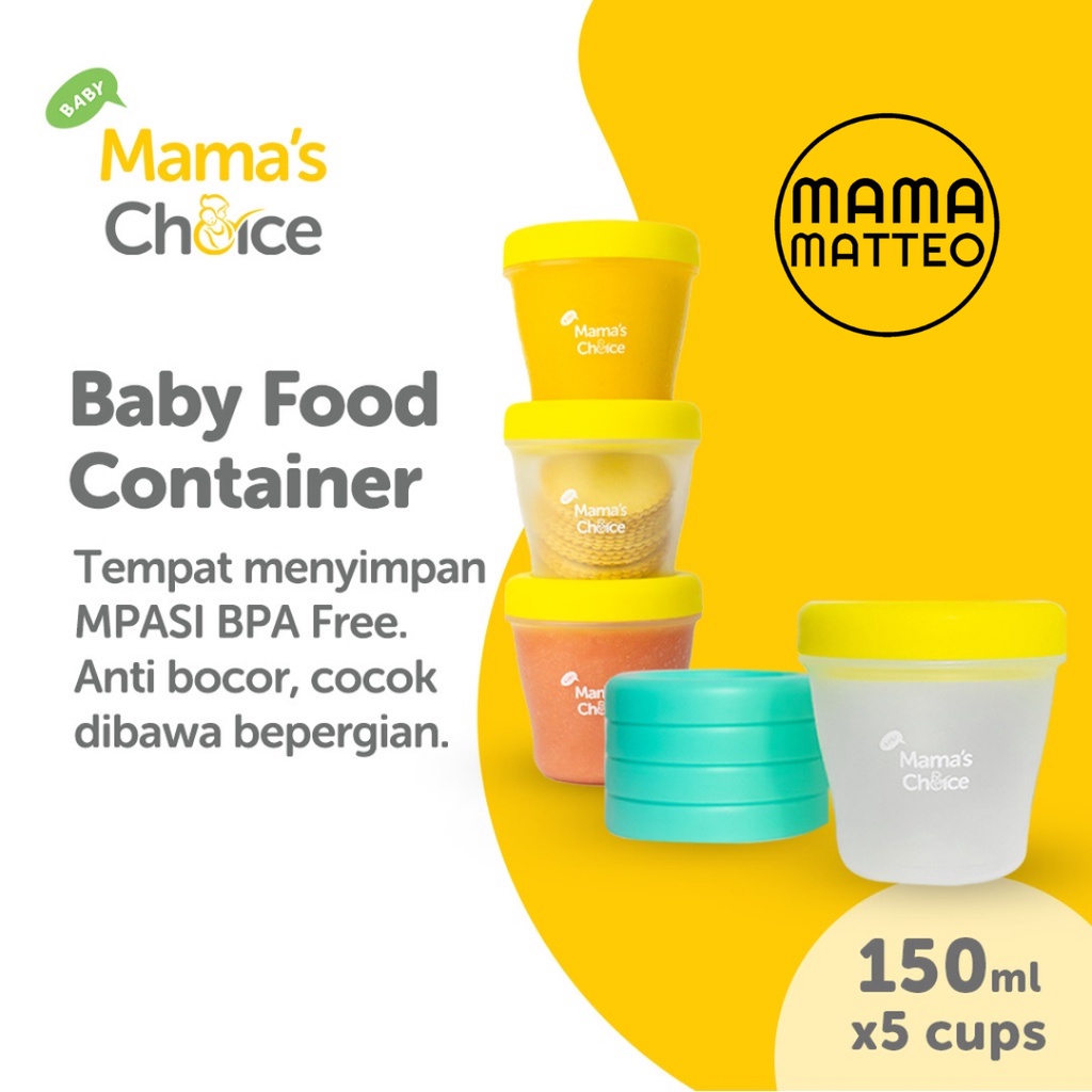 MAMA'S CHOICE Baby Food Container 5x150ml / Mamas Choice Wadah Toples Tempat Menyimpan Makanan MPASI Bayi BPA Free 5pcs x 150ml Warna Cyan Yellow / BANDUNG