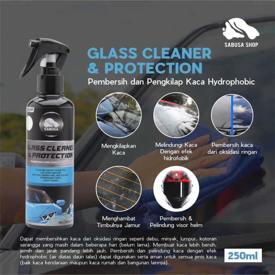Sabusa Obat Pembersih Pengkilap Kaca Mobil Helm Motor Talas Glass Cleaner &amp; Protection Anti Jamur