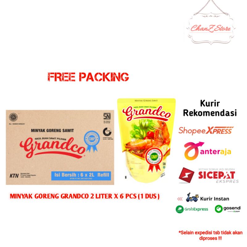 

PROMO MINYAK GORENG PREMIUM GRANDCO 2 LITER X 6 PCS ( 1 DUS ) FREE PACKING