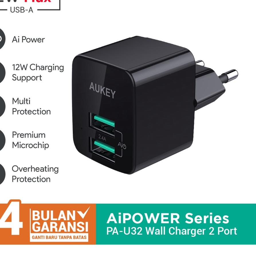 ✧ Charger Aukey PA-U32 2 Port 12W with AiQ -  ✥