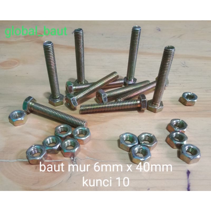 baut mur 6mm x 40mm kunci 10 ( 1 pcs )