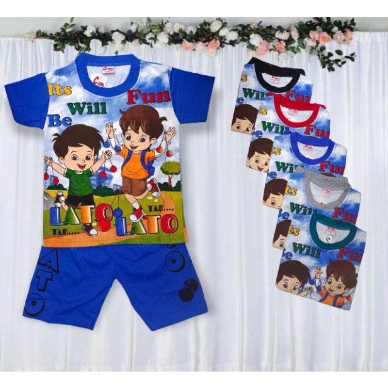 SETELAN KAOS ANAK MOTIF LATO LATO / BAJU ANAK KARAKTER GAMBAR LATO LATO