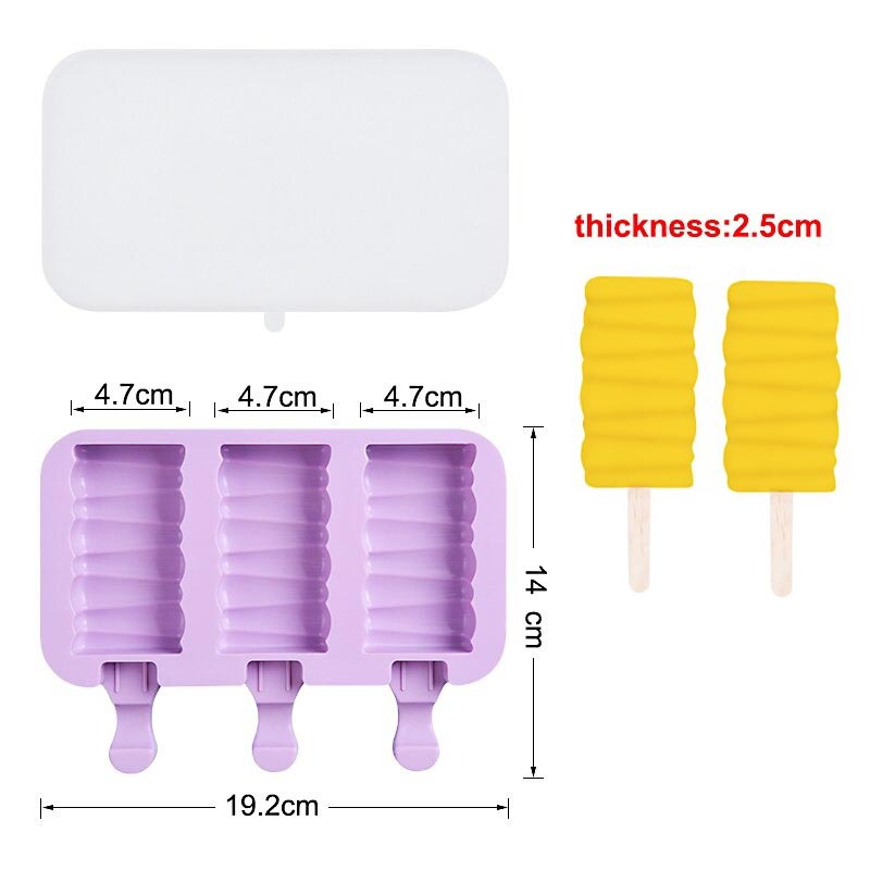 Es Krim 3 Hole Silicone Mold Dessert with 50 Popsicle Stick Wavy - JSC8004 - No Color