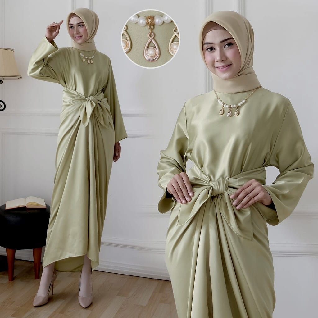 MAHYA GAMIS KAFTAN LEBARAN OVERSIZE DRESS PANJANG ATASAN WANITA SATIN SILK (MSB)