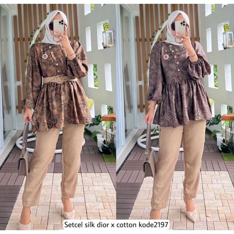 Setcel Silk PeplumTerbaru / Setelan Celana Silk Peplum Terbaru / Setcel Crinkle Terbaru / Setelan Ce