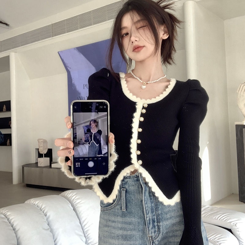 Red Pada musim semi 2023, temperamen gaya baru ramping dan tipis, gaya keinginan murni, selera desain Prancis, ceruk mode, atasan angin harum kecil