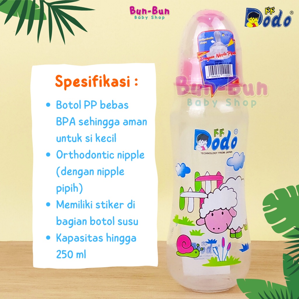 DODO Botol Susu Bayi 250ml Dot ORTHODONTIC Gepeng Pipih Bottle Nipple Baby New Born Silicone Perlengkapan Baru Lahir Newborn BPA FREE Peralatan Makan MPASI Bunbunbabyshop