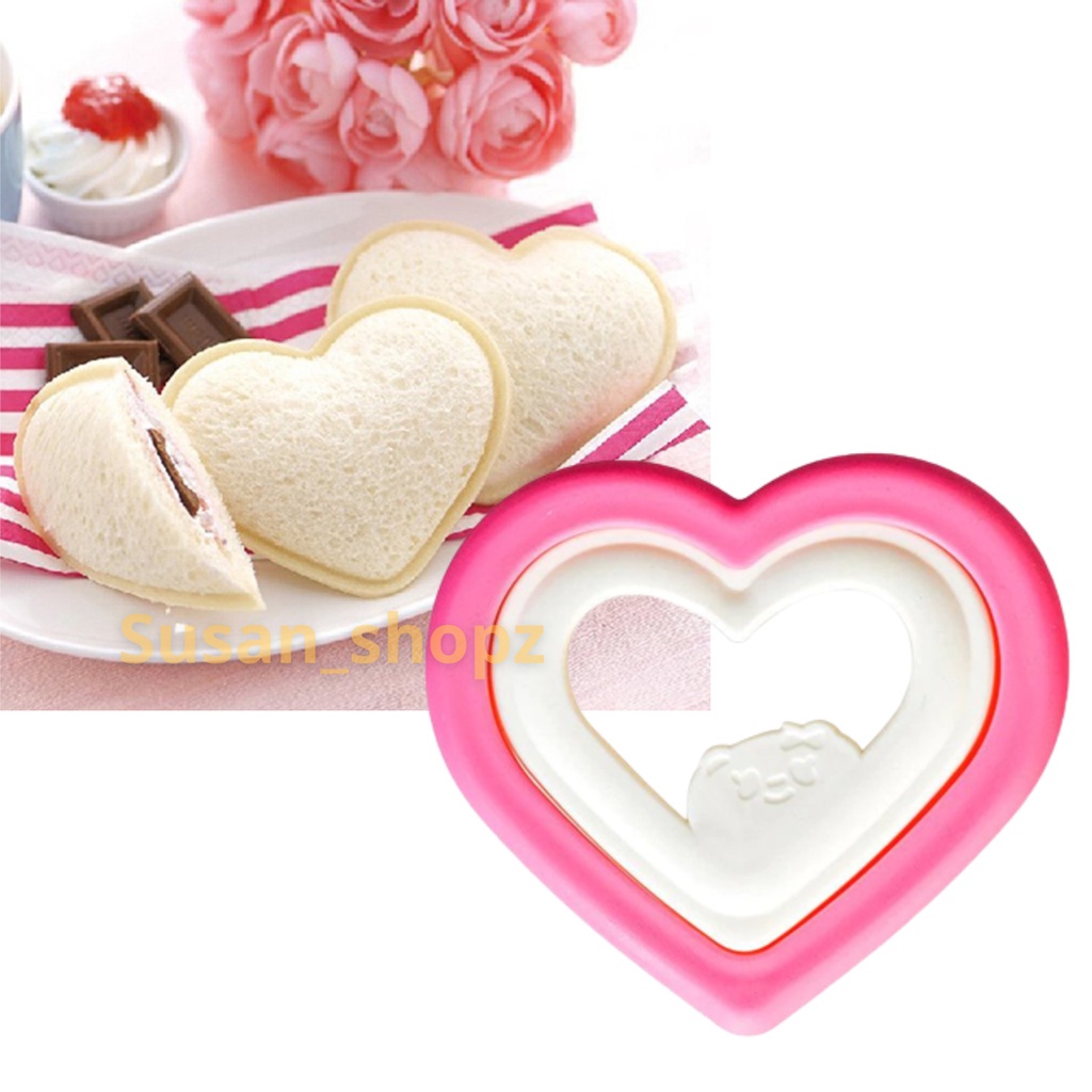 (ctshop1)Pencetak Cetakan Cetak Sandwich Mold Kue Roti Tawar Bentuk Love Hati Heart Bread Cutter Mold Bento