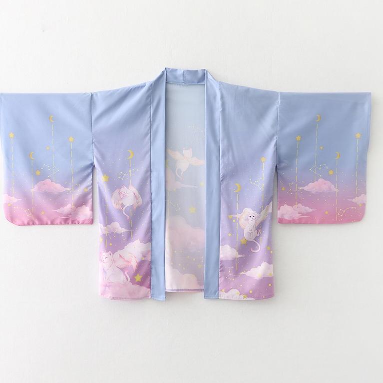 [ART. 507598] Loose Fashion Street Cardigan Kimono Wanita Jepang Harajuku Kimono Longgar Pria Ungu P