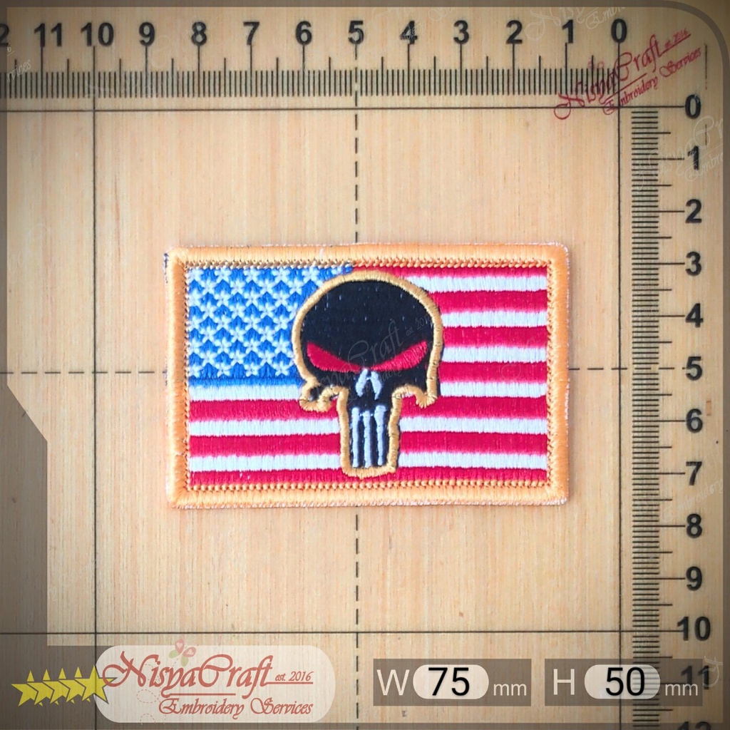 NCEP0102-0531- US FLAG Punisher Skull | Morale | Patch Bordir