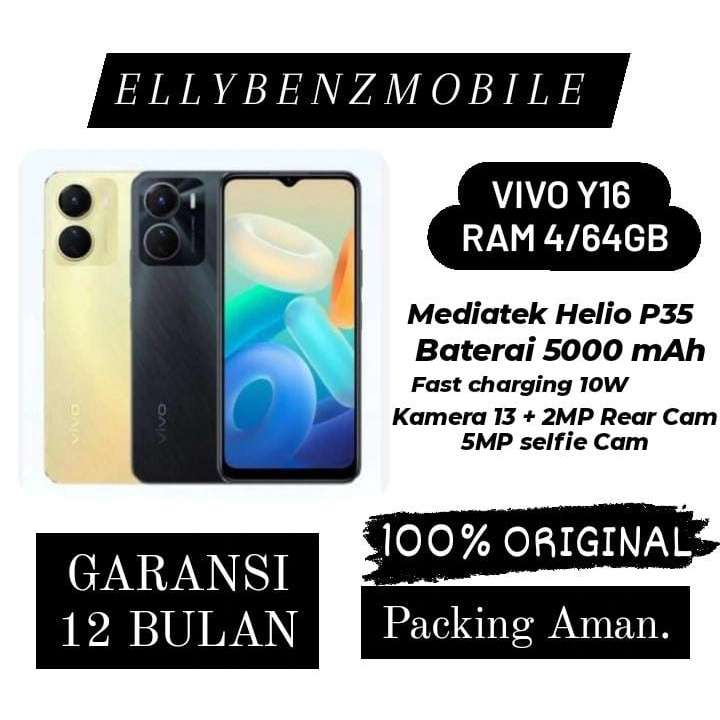 VIVO Y16 4/64GB NEW GARANSI RESMI 1 TAHUN RAM 4 INTERNAL 64GB