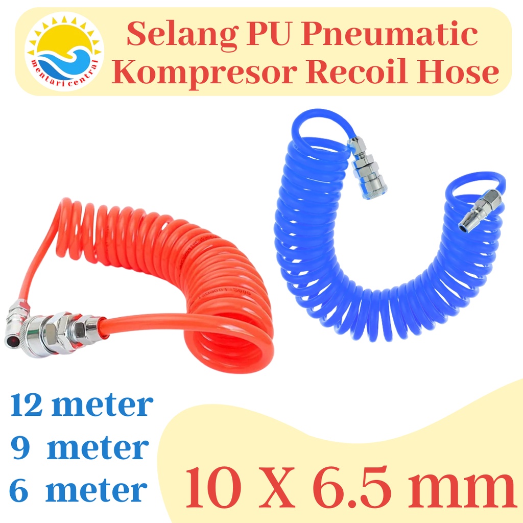 Recoil Hose Selang Angin Kompresor Spiral 12meter 9meter 6meter selang kompresor angin per ukuran 10x6.5 mm