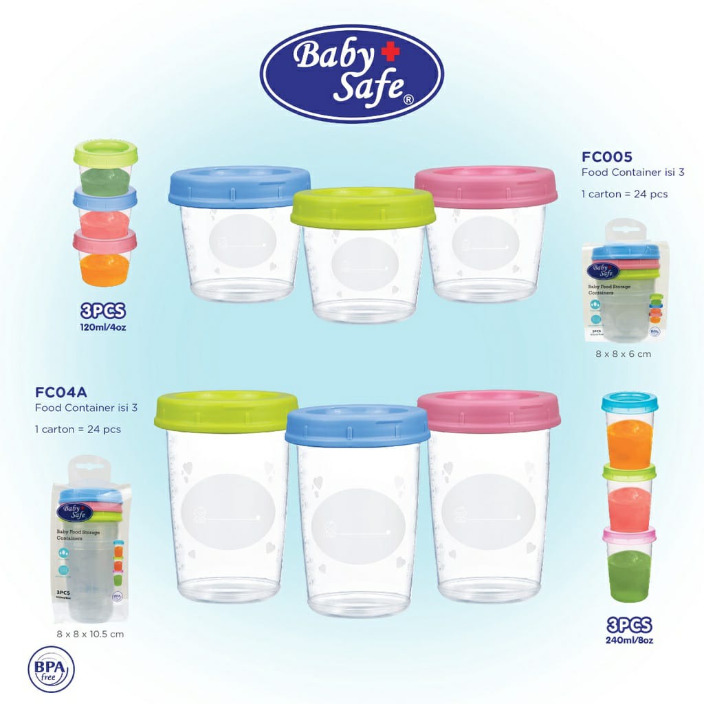 Baby Safe Food Container FC04A FC005 // Wadah Tempat Simpan MPASI Bayi ASI Snack bayi // Kedap STERIL 120ml - 240ml BPA Free