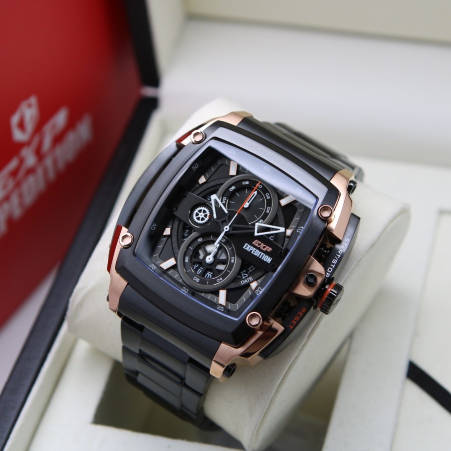 JAM TANGAN PRIA EXPEDITION / EXPEDITION PRIA EXP E3008 ROSEGOLD BLACK ORIGINAL 100%