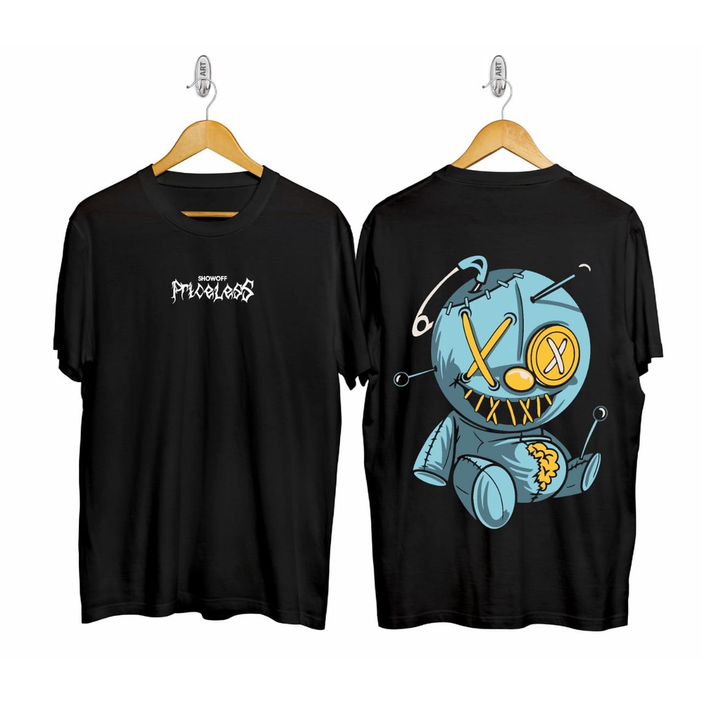 Baju Kaos T-shirt Pria BONEKA Hitam Terbaru Distro Lengan Pendek Motif Sablon Bergambar / kaos Samurai Jepang prria wanita catton combad 30s