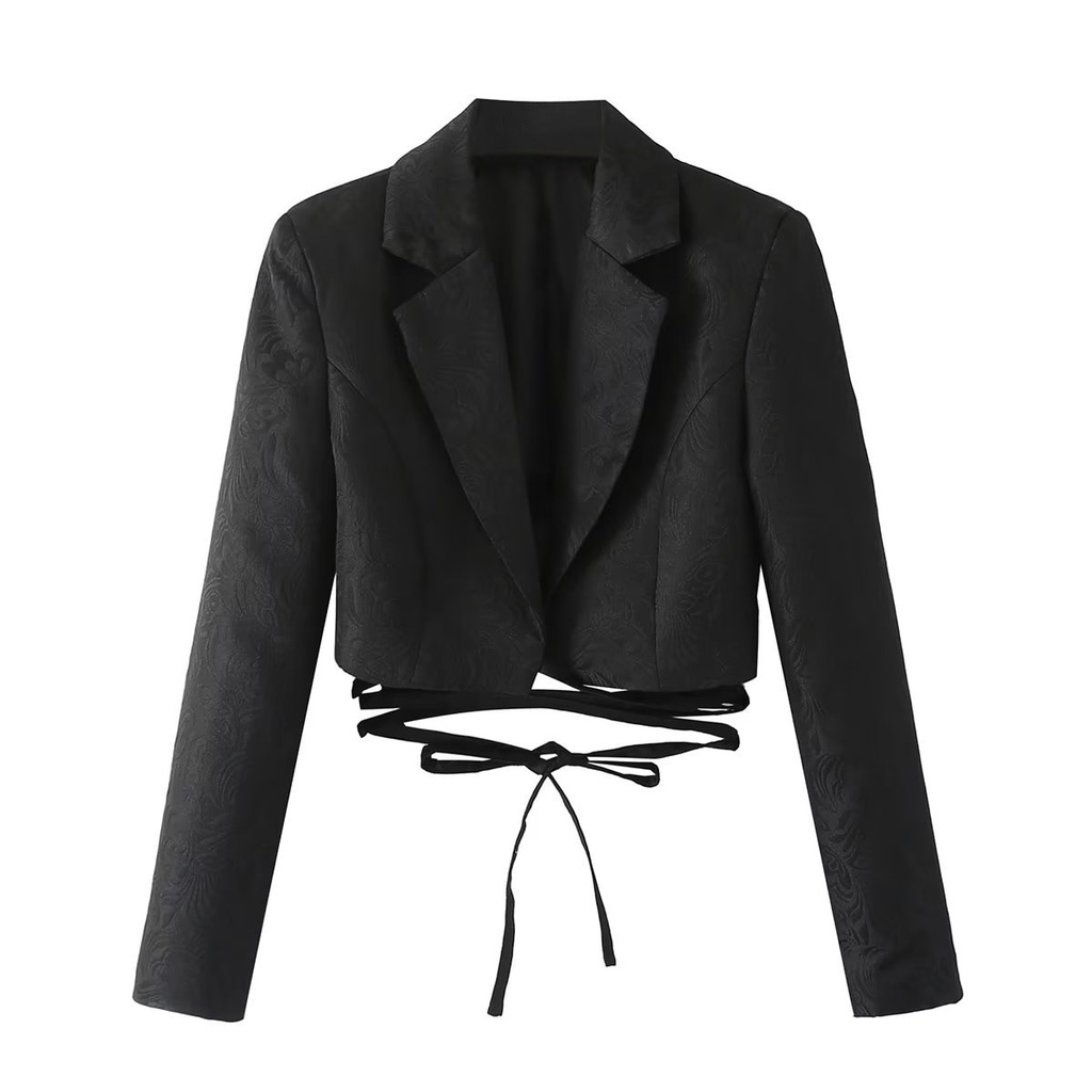 Blazer Wanita Polos Warna Hitam Model Crop Black Strappy Korean Blazer