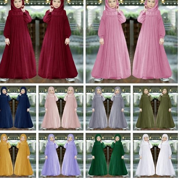 ♛ GAMIS MUSLIM MURAH ANAK PEREMPUAN DRESS PANJANG KID NURAINI BROKAT TILE CANTIK RENDA IMPORT TERBAR