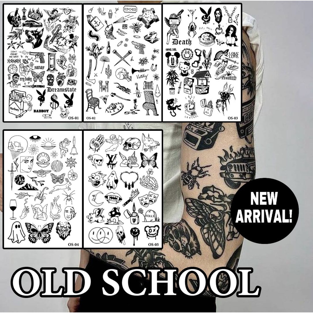 IF-Stiker tato temporer semi permanen tahan lama  anti air Seri Motif School