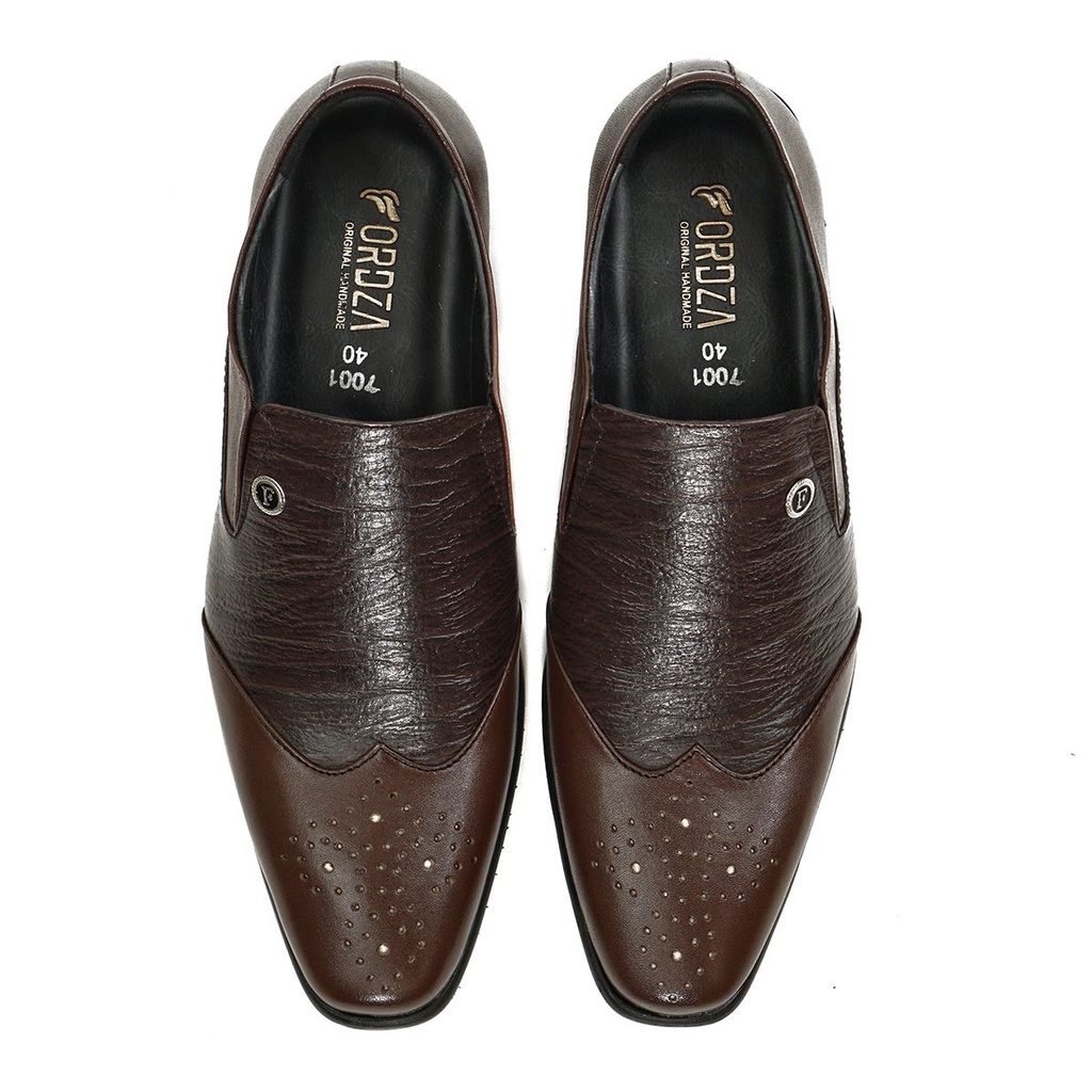 Sepatu Pantofel Pria Warna Coklat Model Wingtips U Tip Brogue Kulit Asli Berkualitas MF71CK