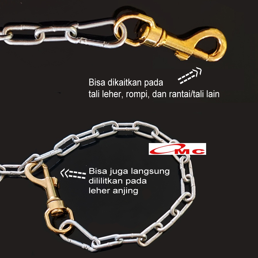 Rantai Anjing Besar Medium Tali Tuntun Besi Galvanis Chain Leash 2 Meter Kuat Anti Karat