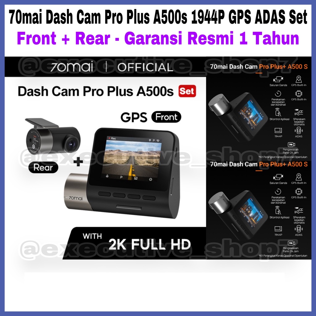 70mai Dash Cam Pro Plus A500s 1944P GPS ADAS Set - Front + Rear - Garansi Resmi 1 Tahun