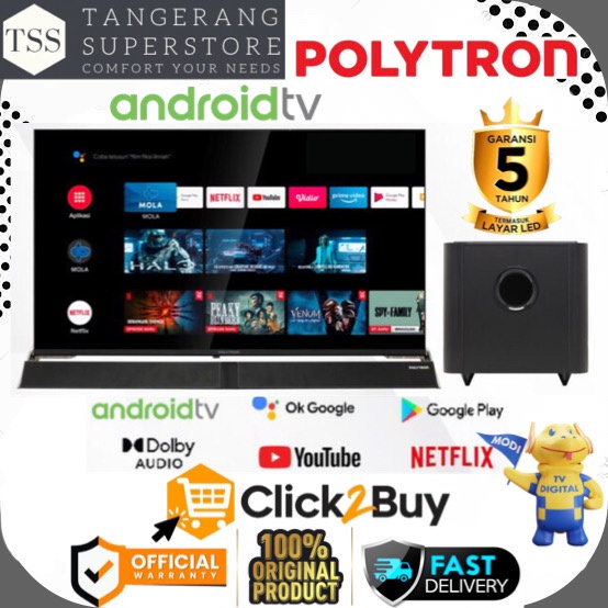 POLYTRON TV LED 32INCH PLD32BAG9953/5959 32BAG ANDROID SMART TV HD EXTRA CINEMAX SOUND BAR