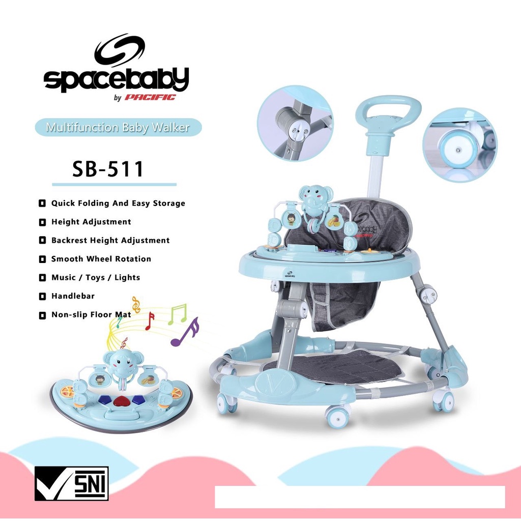 Baby Walker Spacebaby Alat Bantu Jalan SB 511 Musik Terbaru Free Bubble Wrap