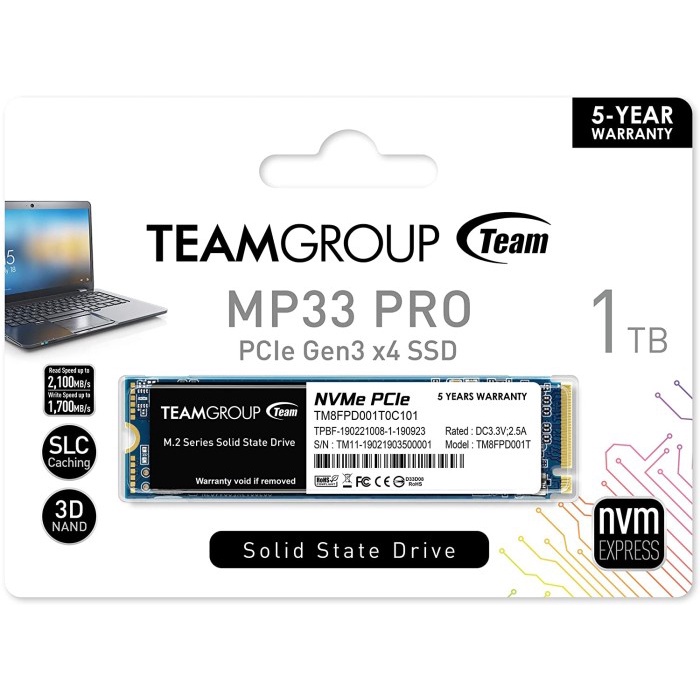 Team MP33 PRO 1TB NVMe 1.3 PCIe Gen3x4 M.2 2280 Internal SSD