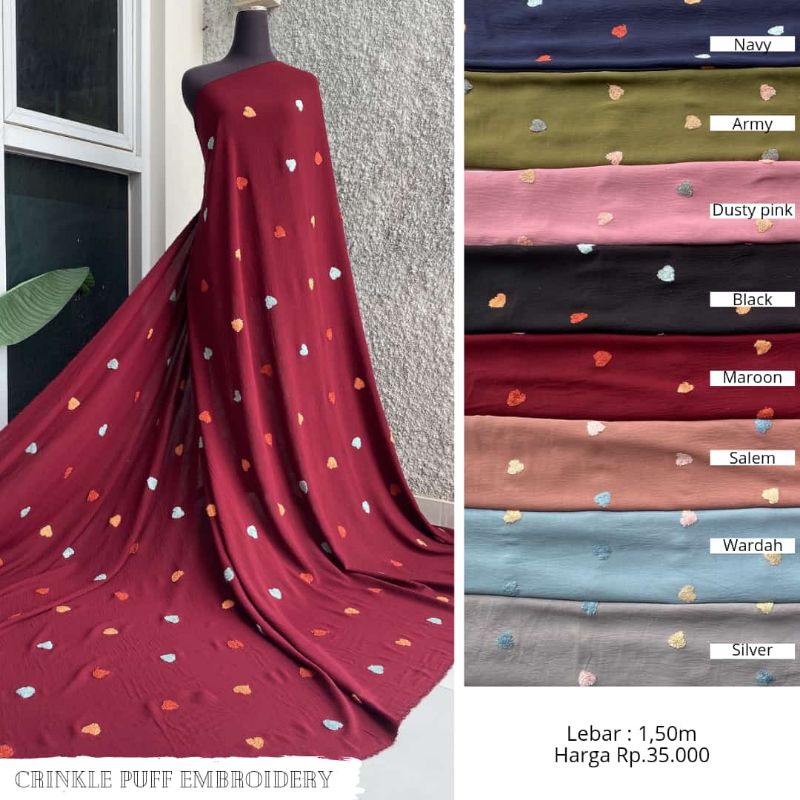 [ WIRA TEXTILE ] KAIN CRINKLE POMPOM LOVE, AIRFLOW PUFF EMBROIDERY