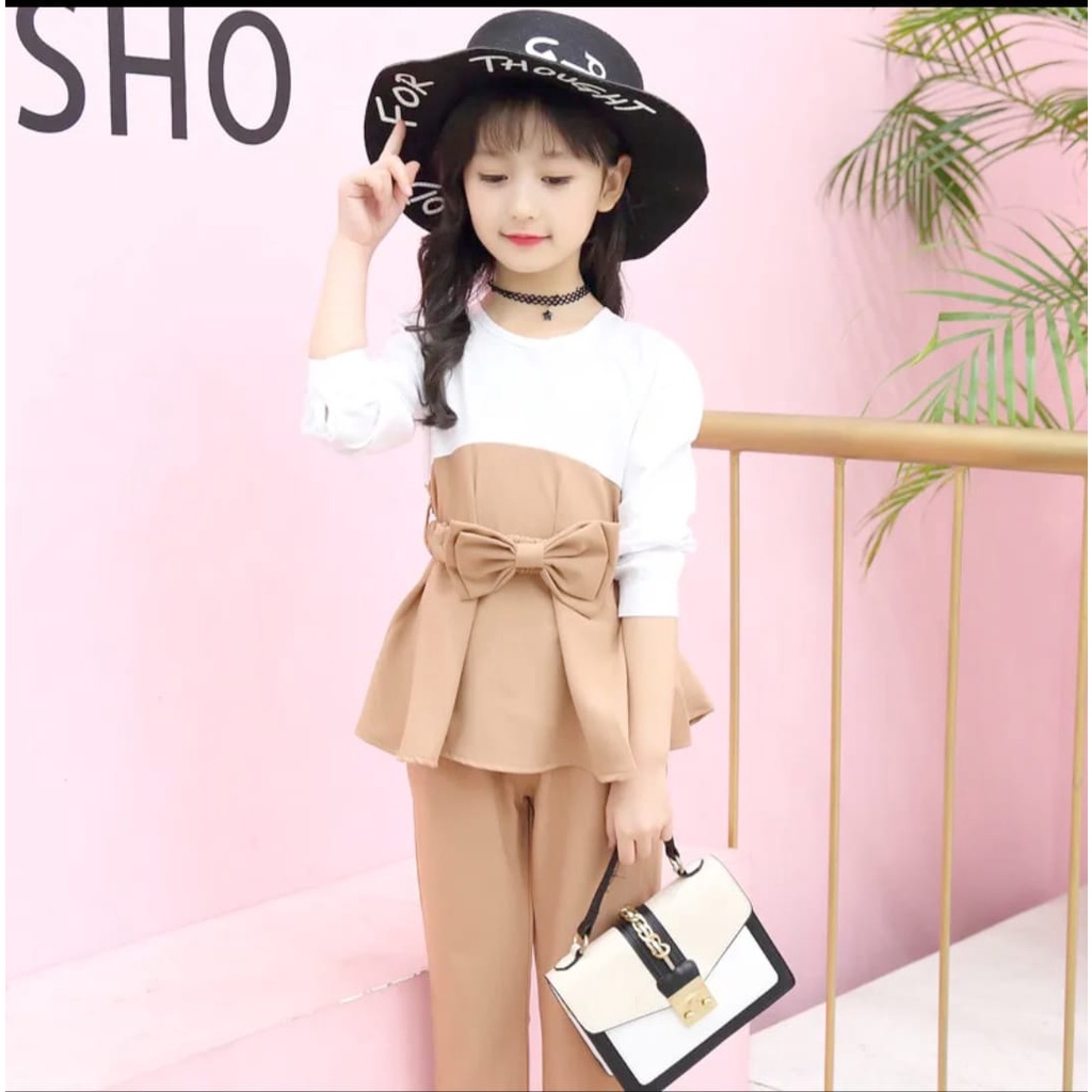 qfs - setelan anak ivana / setelan kids ivana / ivana formal / cream / dusty / free belt / terbaru