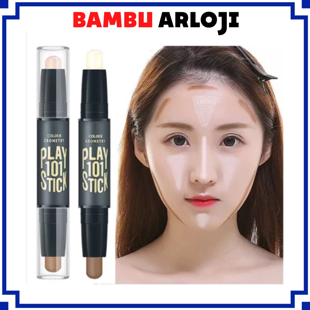 BAJ LAMEILA Colour Geometry Face 109 Stick Contour Duo Cocealer Stick Shading Concealer Contour Dua Sisi Untuk Mencerahkan Kulit 1002 AK094