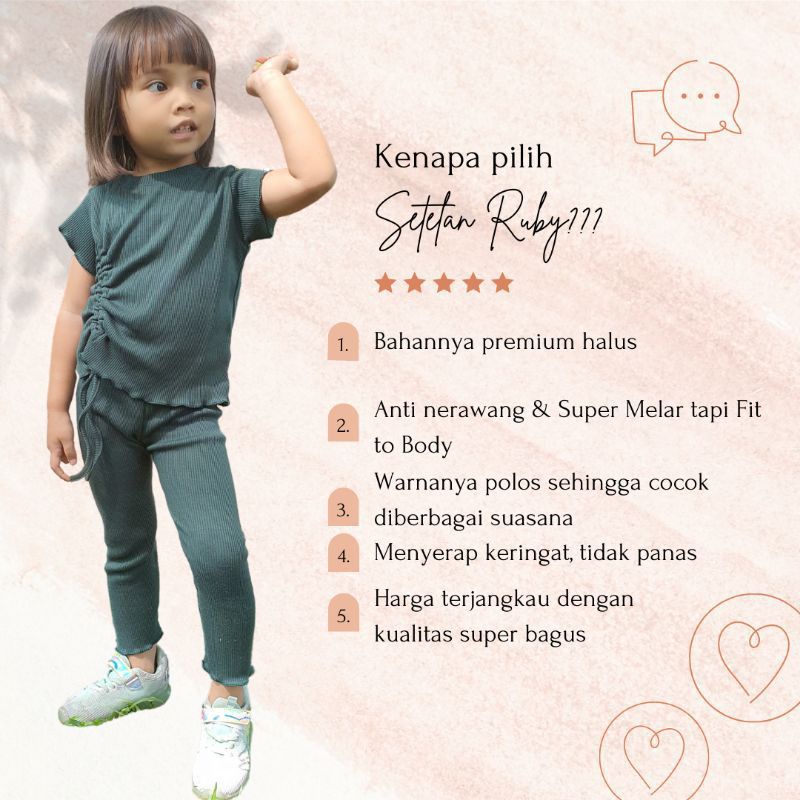 JUNIOR 6-7 TAHUN Set Kerut Ruffle Knit Tee XXL | Baju Setelan Anak Perempuan Kerut Bahan Rib Knit | Oneset Anak Perempuan