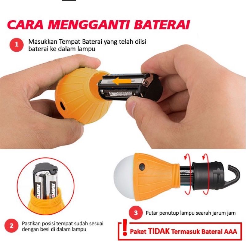 Lampu Gantung Emergency  3 Mode - Baterai AAA - Lampu Hook Bohlam - Lampu Tenda