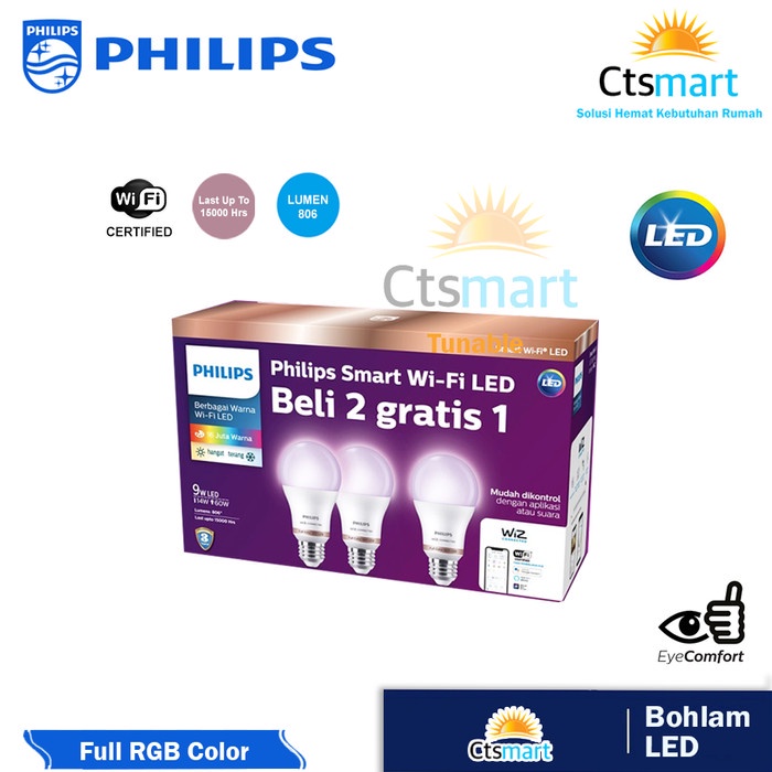 [Smart ] Philips Lampu Smart Wifi Led Multipack 9W - Color & Tunablewhite [Lamp]