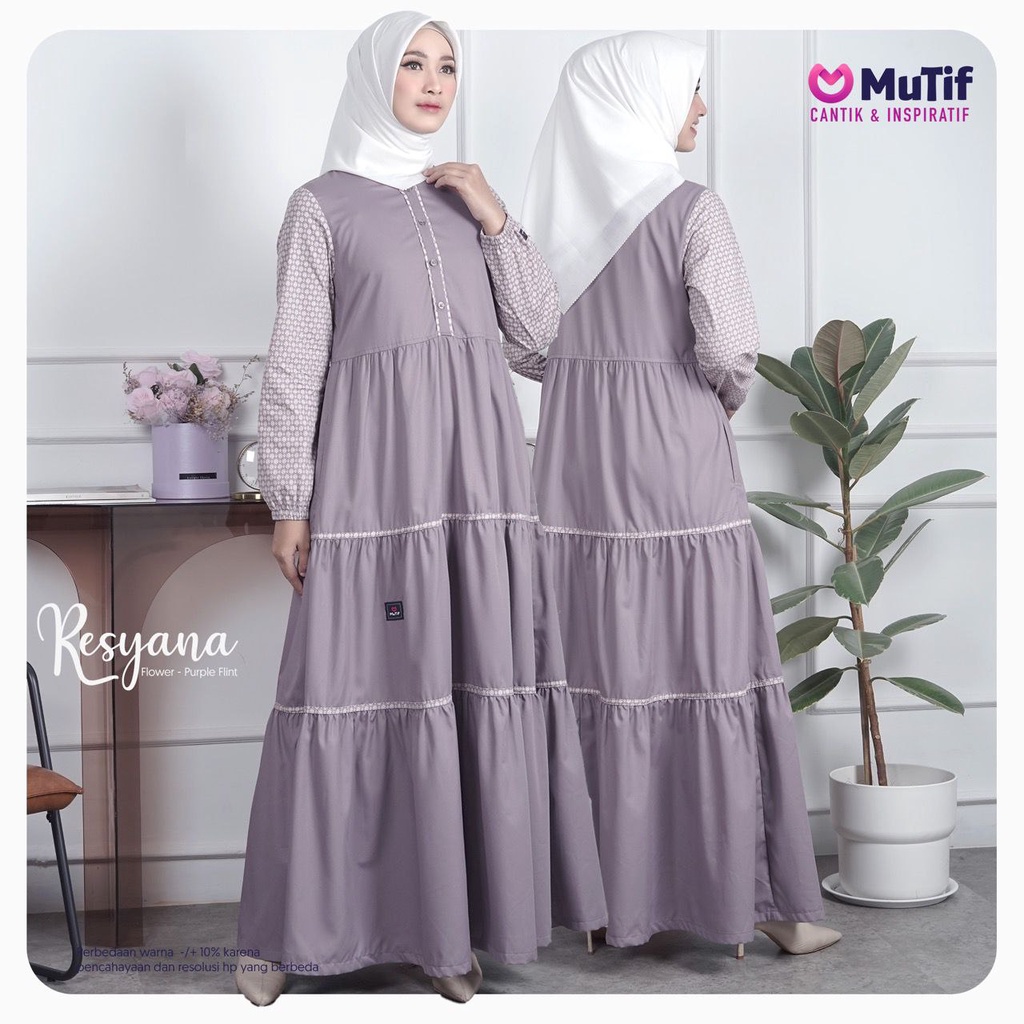 MuTif 100% ORI | Resyana Purple Flint - Flower | Gamis MuTif