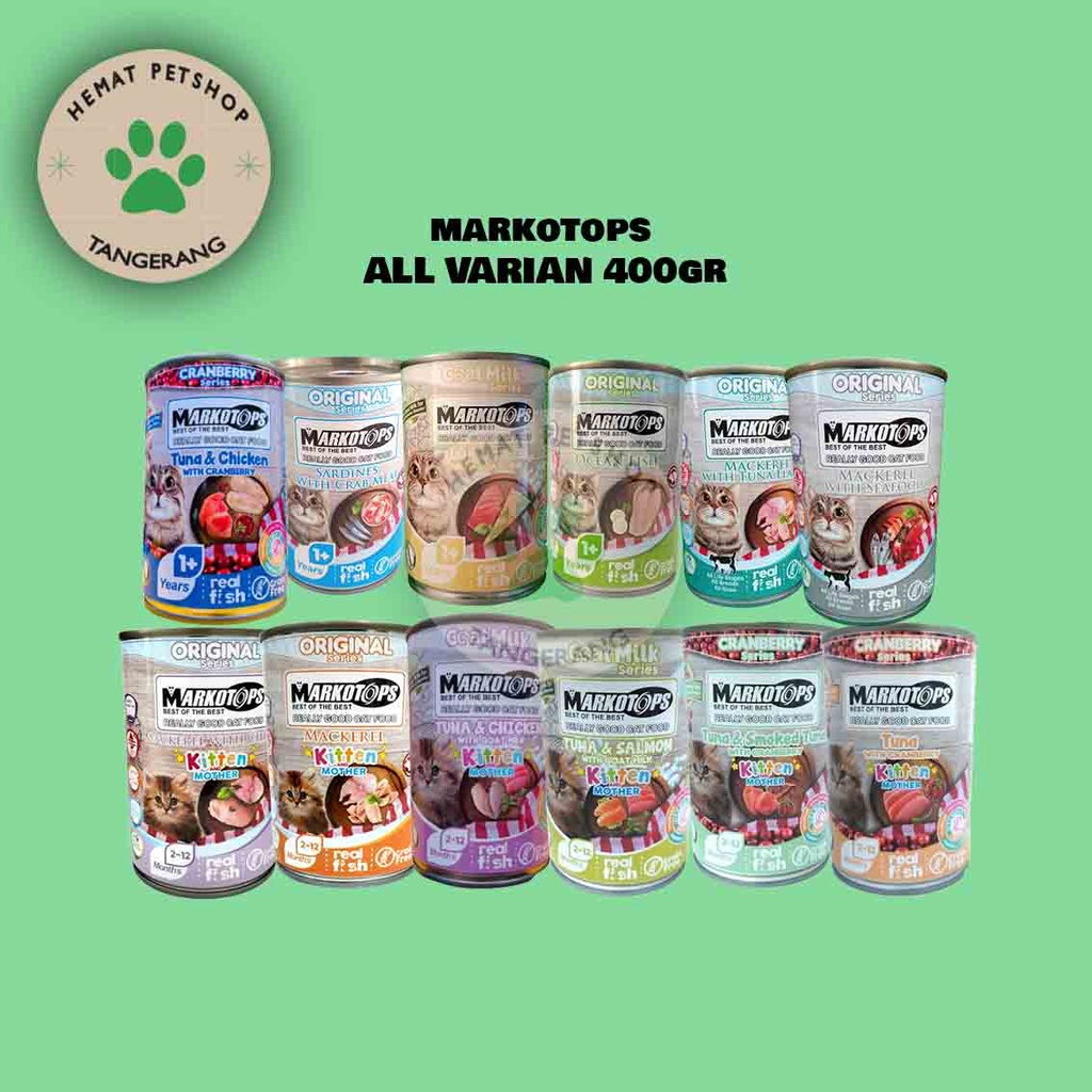 makanan kucing kaleng markotops wet food kitten & adult 400gr