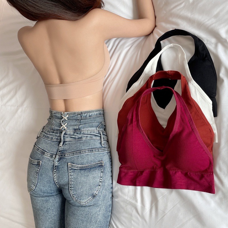 T&amp;Y Bra Sport Wanita Necktie 6491 Tanpa Kawat Model Atasan V-neck Sexy Tali Leher Crop Top Elastis Bra Crop Ala Korea Kekinian Murah Import