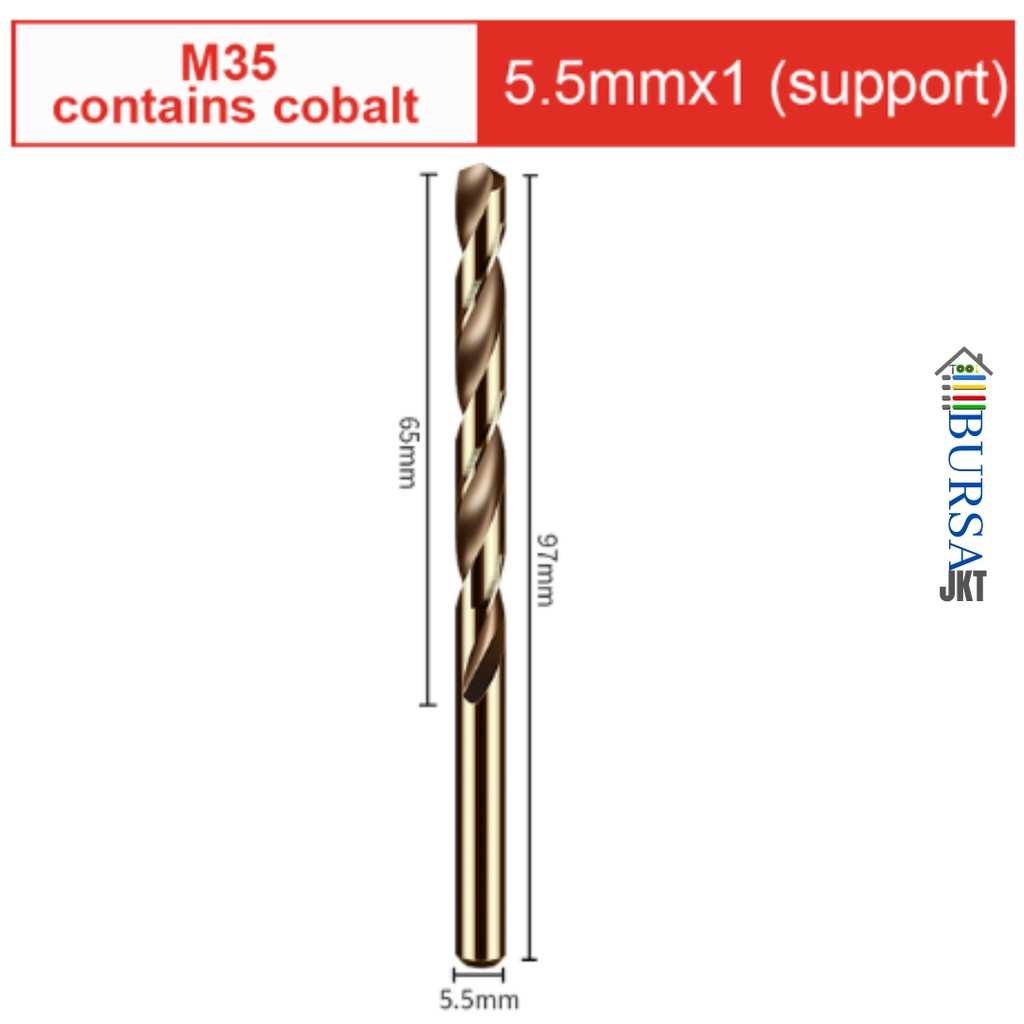 MATA BOR HSS COBALT BESI M35 GOLD MELUBANGI BESI STAINLESS STEEL 5.5 MM