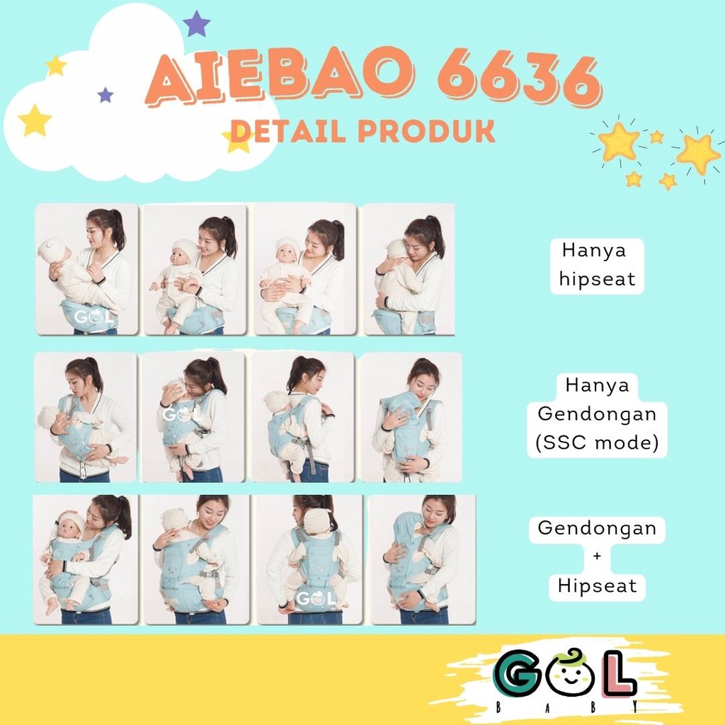 Gendongan Bayi Baby Carrier multifunction 11 in 1 Hipseat Carrier Aiebao 6636 (6626 6627 6629 6612)