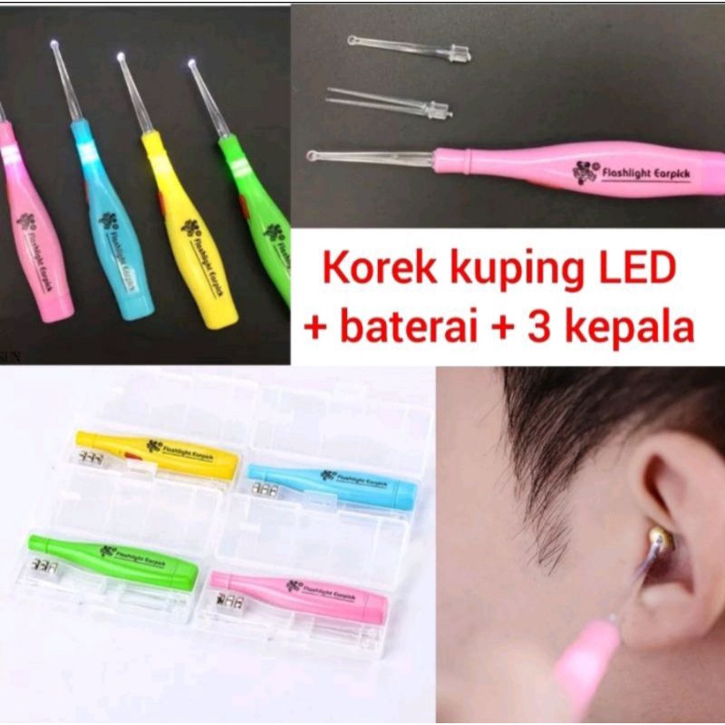 Korek kuping LED box/ korek kuping anak2+ baterai&amp;box